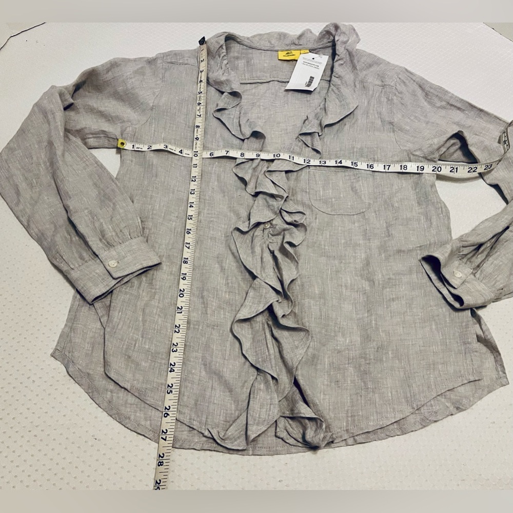 Roller Rabbit Ruffle Grey Linen Blouse, Size L - Picture 2 of 5
